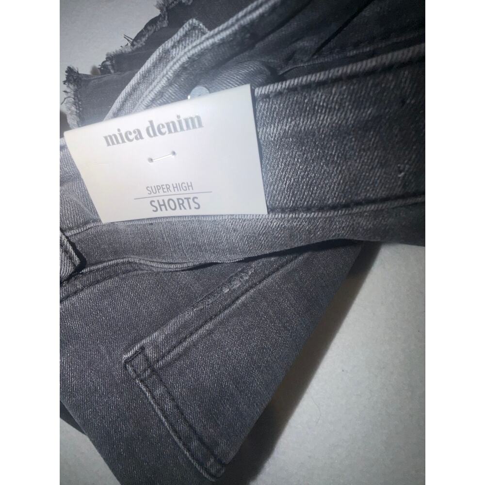Mica Los Angeles New distressed button zipper black raw frayed hem jeans shorts - Picture 10 of 16